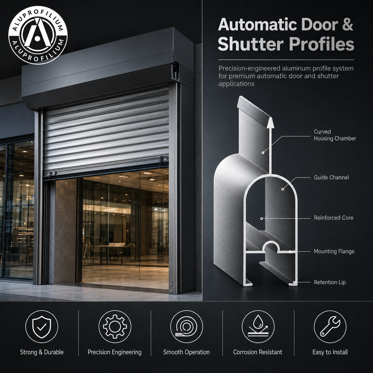 Automatic door and shutter aluminium profiles used in an entrance system application