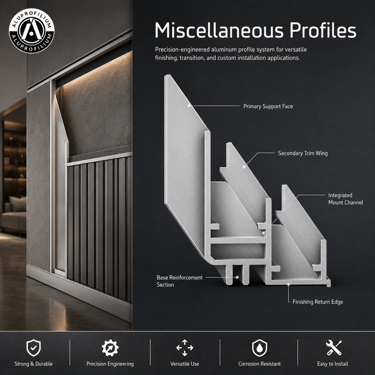 Custom aluminium profiles used in a project-specific application
