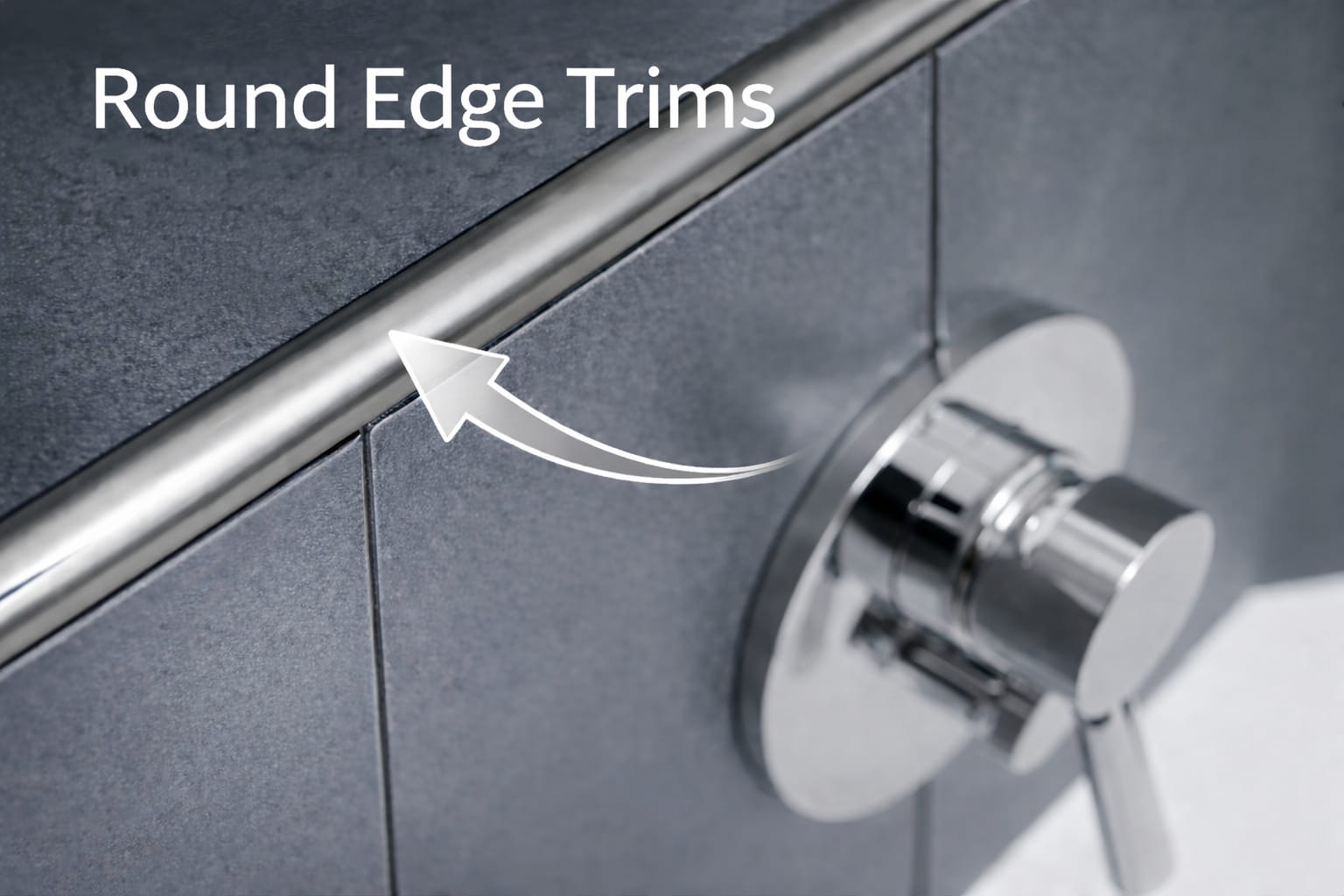 Round edge aluminium profile — example installation on tile edge and corner transition
