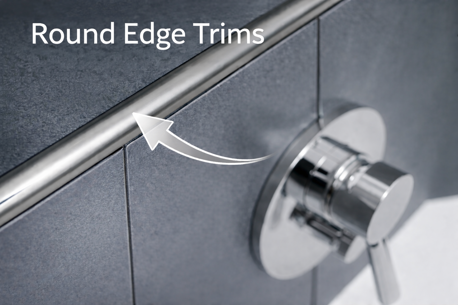 Round edge aluminium profile — example installation on tile edge and corner transition