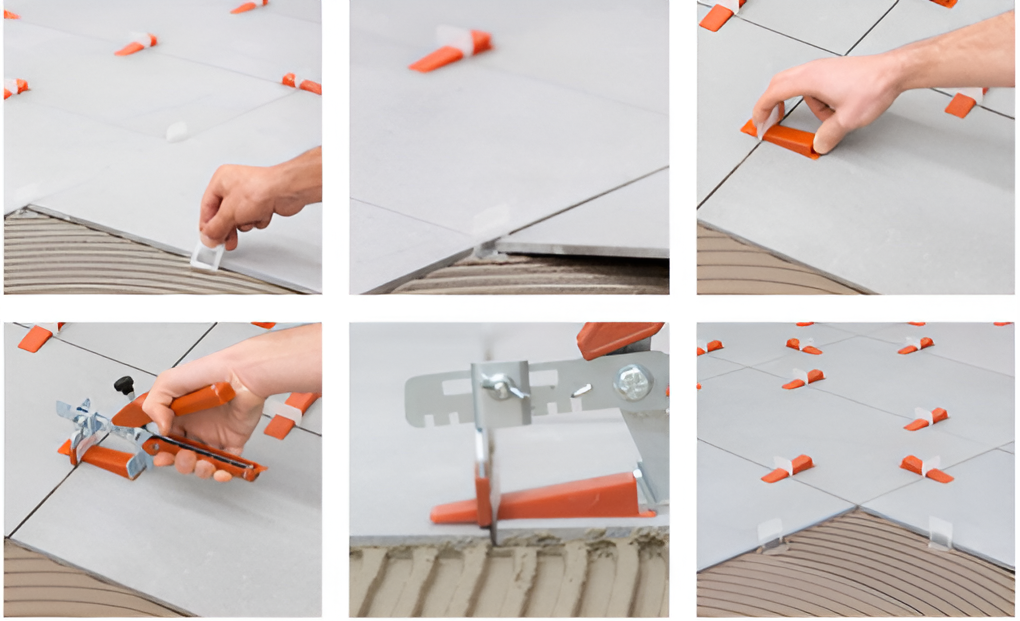 Tile leveling system step-by-step application on site