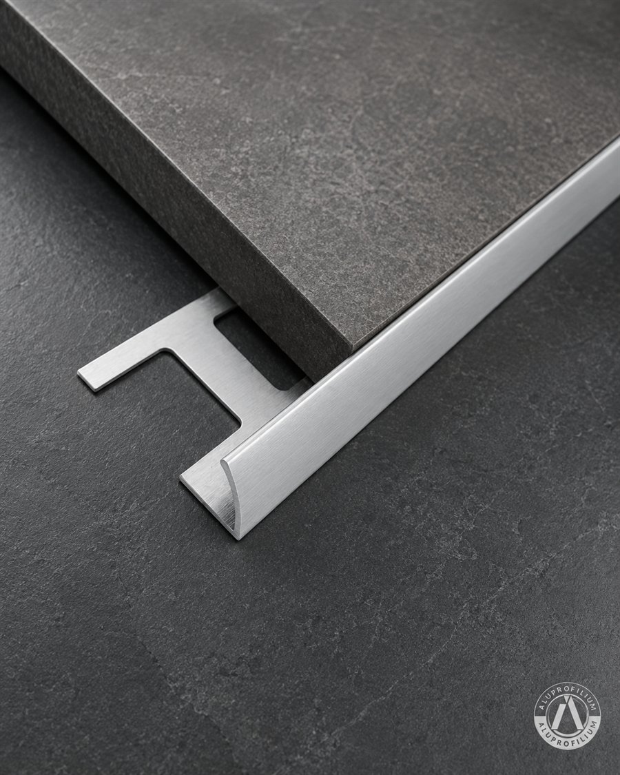 Round aluminum trim profile for ceramic tile edge protection