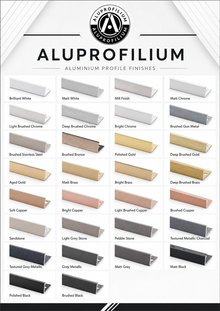 Aluminum surface finish sample range for architectural profiles