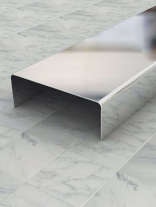 Stainless steel tile edge trim profile — brushed and polished finishes for architectural applications