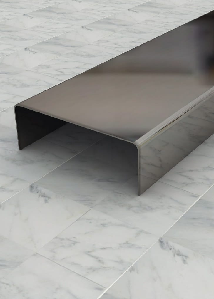 Stainless steel U-channel profile — brushed finish architectural trim